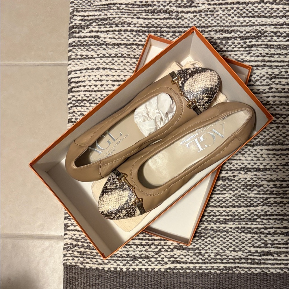 AGL Beige and Snake Print Loafers